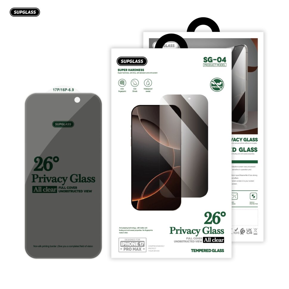 Защитное стекло Supglass Антишпион - SG-04 Безрамочное для iPhone 16 Pro/17/17 Pro